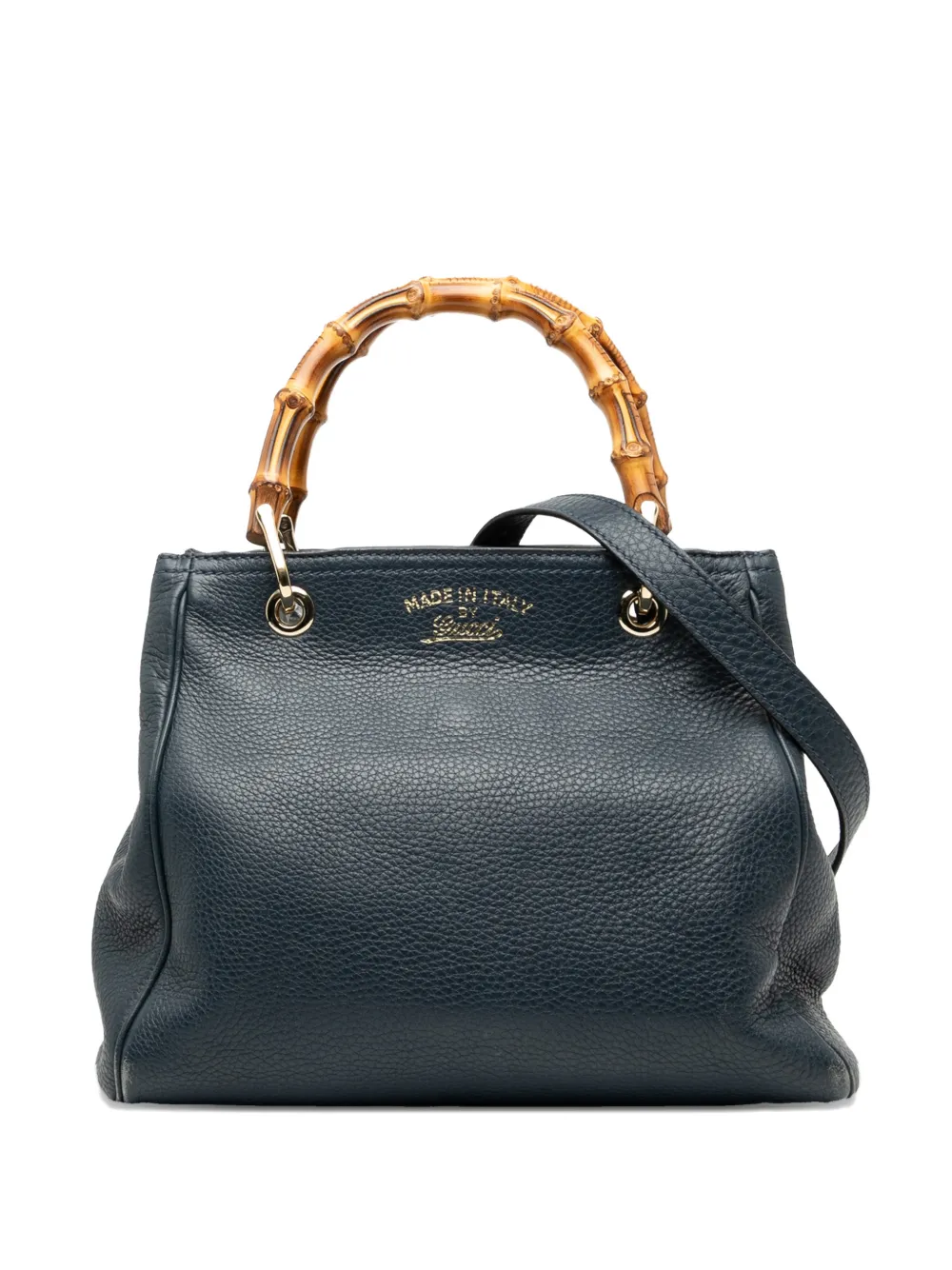Pre-owned Gucci 2000-2015 Small Calfskin Bamboo Shopper Satchel In Blue
