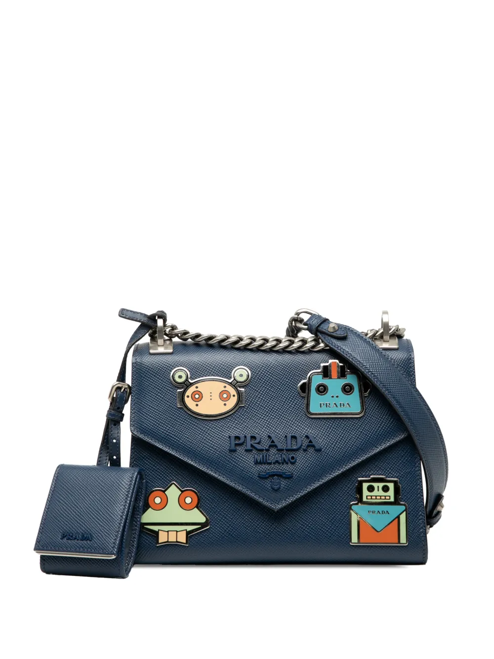 Prada Pre-Owned 2013-2025 Saffiano Cuir Monochrome Robot Patches Envelope Chain Flap crossbody bag | Blue | Image 1