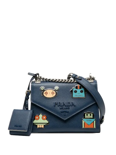 Prada Pre-Owned 2013-2025 Saffiano Cuir Monochrome Robot Patches Envelope Chain Flap crossbody bag