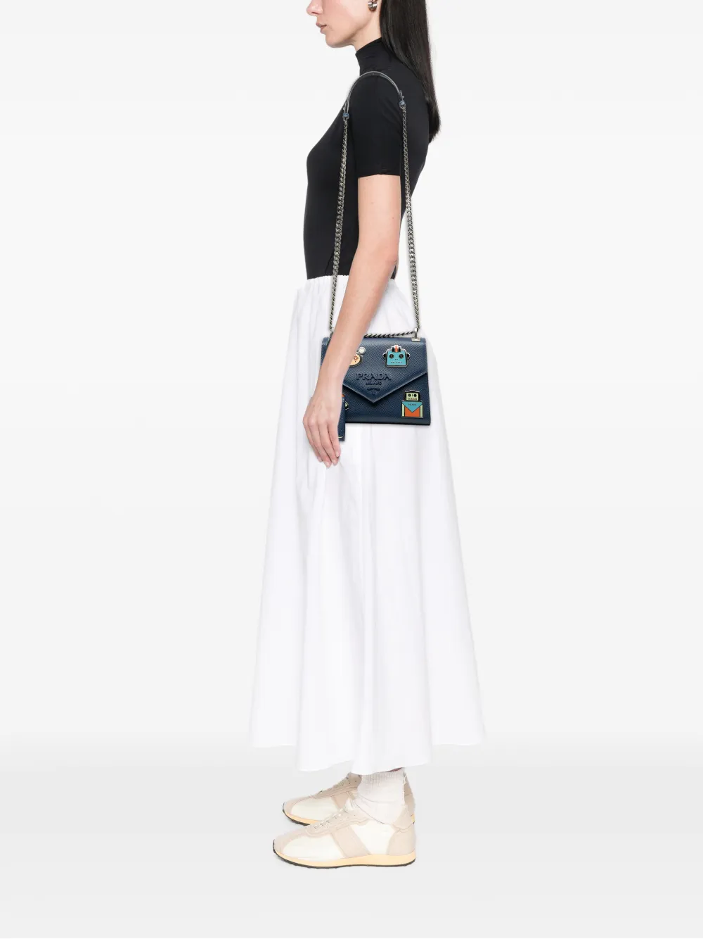 Prada Pre-Owned 2013-2025 Saffiano Cuir Monochrome Robot Patches Envelope Chain Flap crossbody bag | Pre-Owned | Image 2