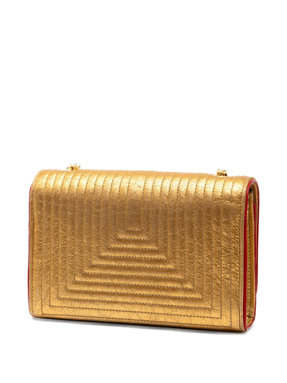 SAINT LAURENT Pre-owned 2015 Small Metallic Quilted Calfskin Monogram Kate Tassel Crossbody Bag In Gold