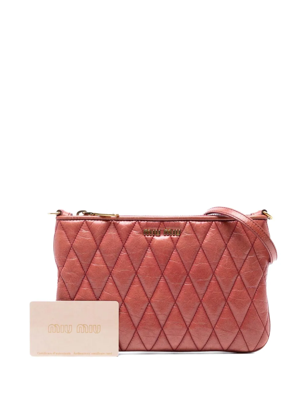 Pre-owned Miu Miu 2000-2025 Matelasse Lambskin Crossbody Bag In Red