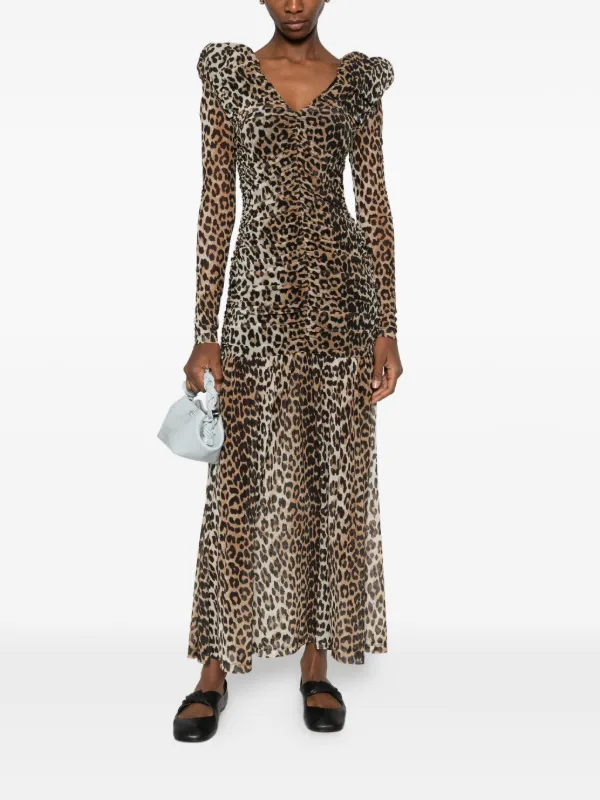 ganni mesh midi dress Floral Ruched Mesh Dress