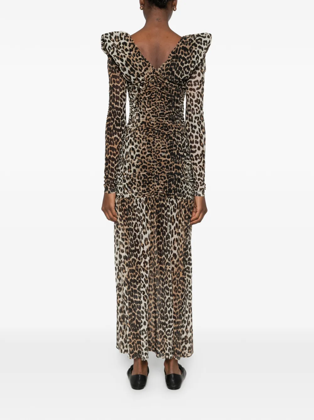 GANNI Maxi-jurk met luipaardprint Bruin