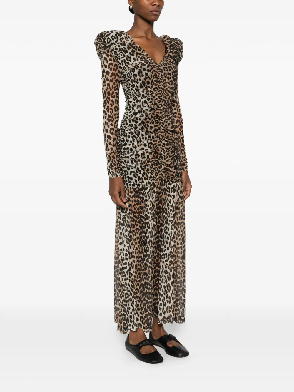 GANNI Maxi-jurk met luipaardprint Bruin
