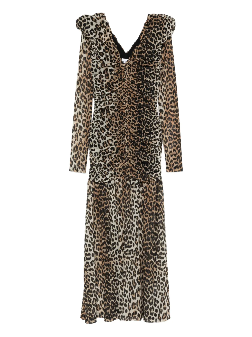 GANNI leopard-print maxi dress - Marrone