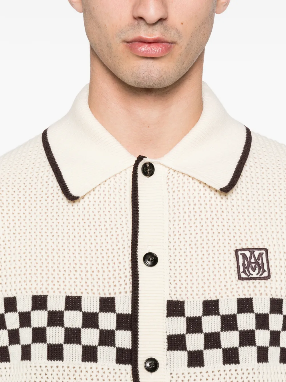 AMIRI Checkered Mesh logo-patch Shirt | Brown | FARFETCH