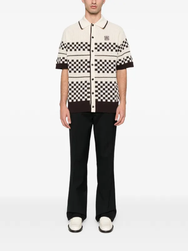 AMIRI Checkered Mesh logo-patch Shirt | Brown | FARFETCH