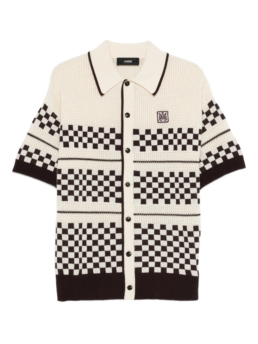 AMIRI Checkered mesh logo-patch shirt | Brown | Image 1