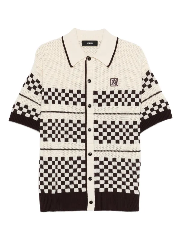 AMIRI Checkered Mesh logo-patch Shirt | Brown | FARFETCH