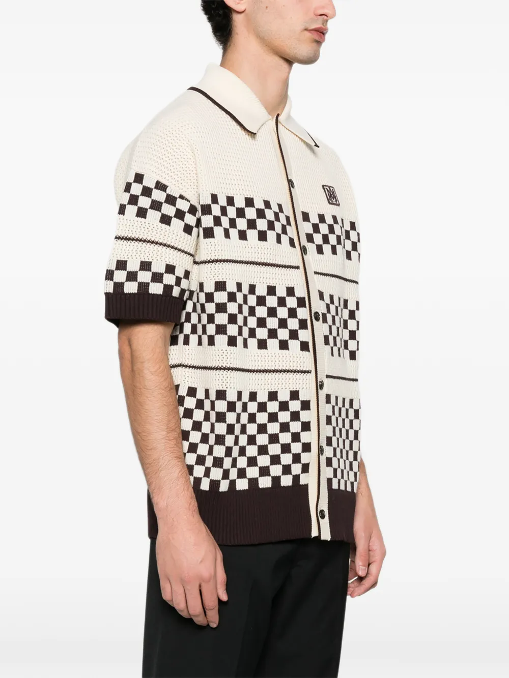  Amiri Checkered Mesh Logo-patch Shirt - Brown 