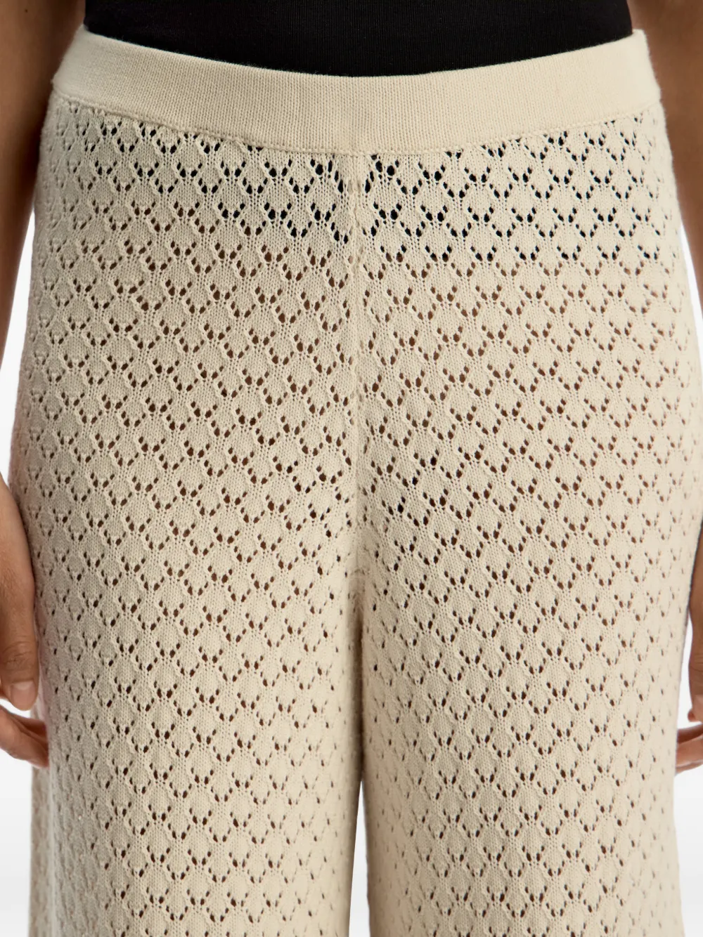 12 STOREEZ Katoenen gebreide broek Beige