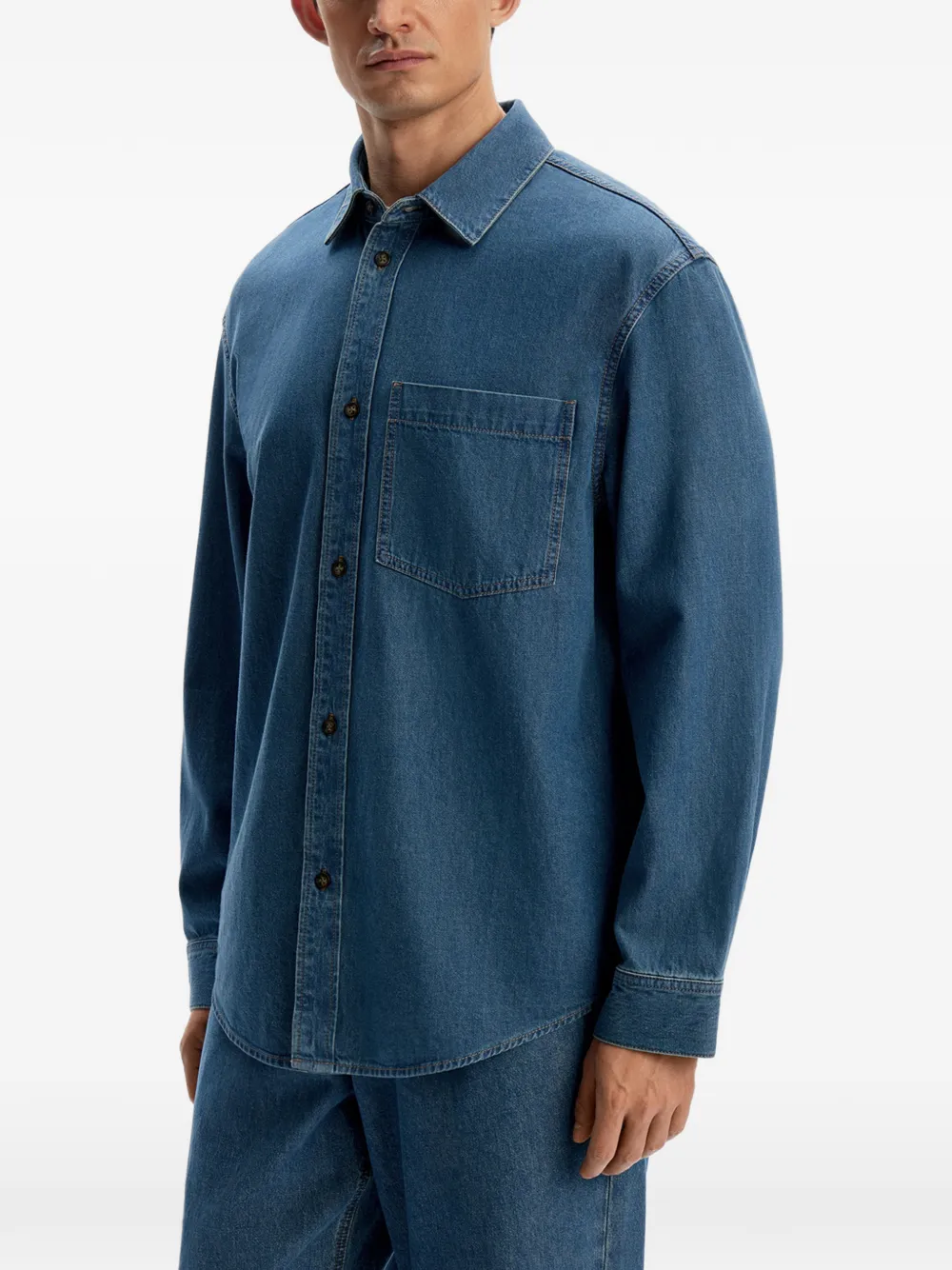 12 STOREEZ Denim overhemd met zak Blauw