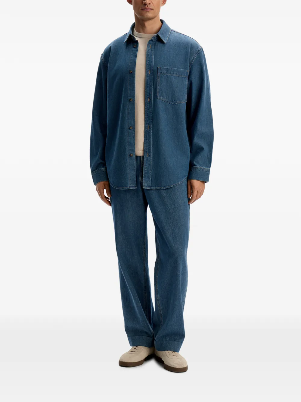 12 STOREEZ Denim overhemd met zak Blauw