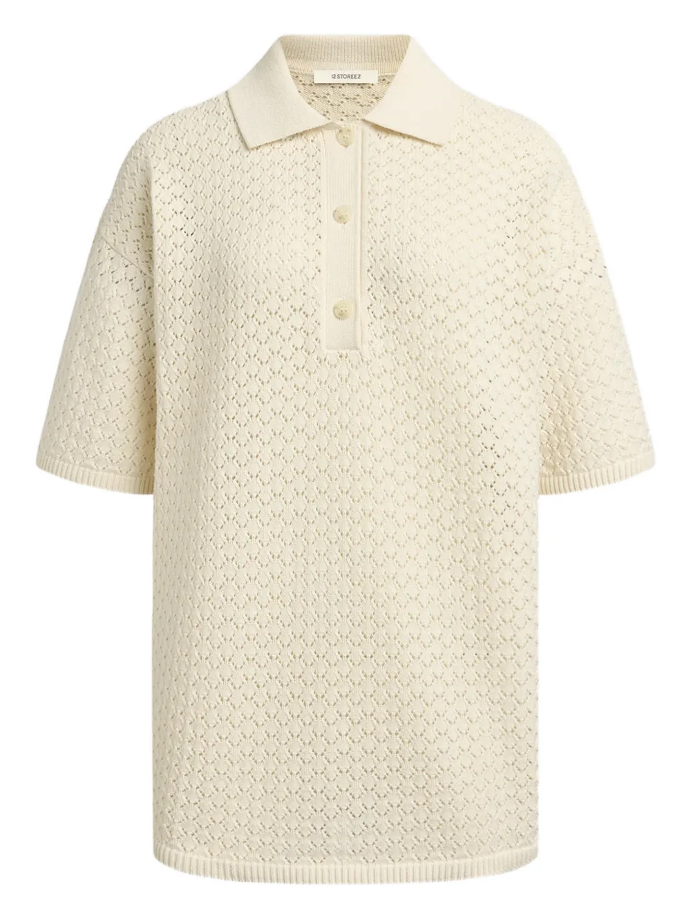 12 Storeez Cotton Knit Polo Top In Neutral