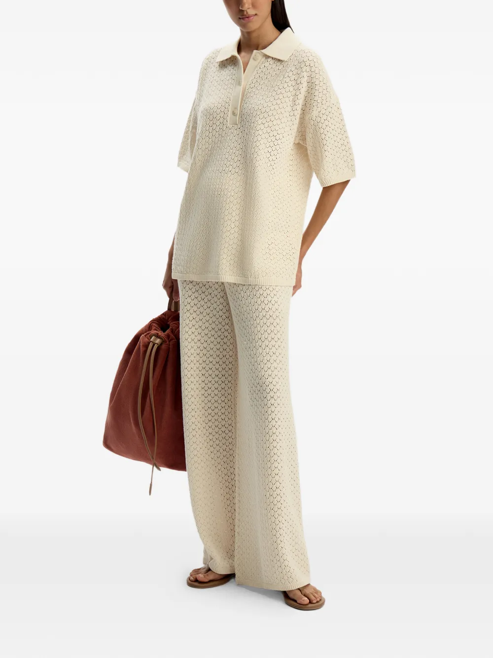 12 STOREEZ cotton knit polo top - Beige