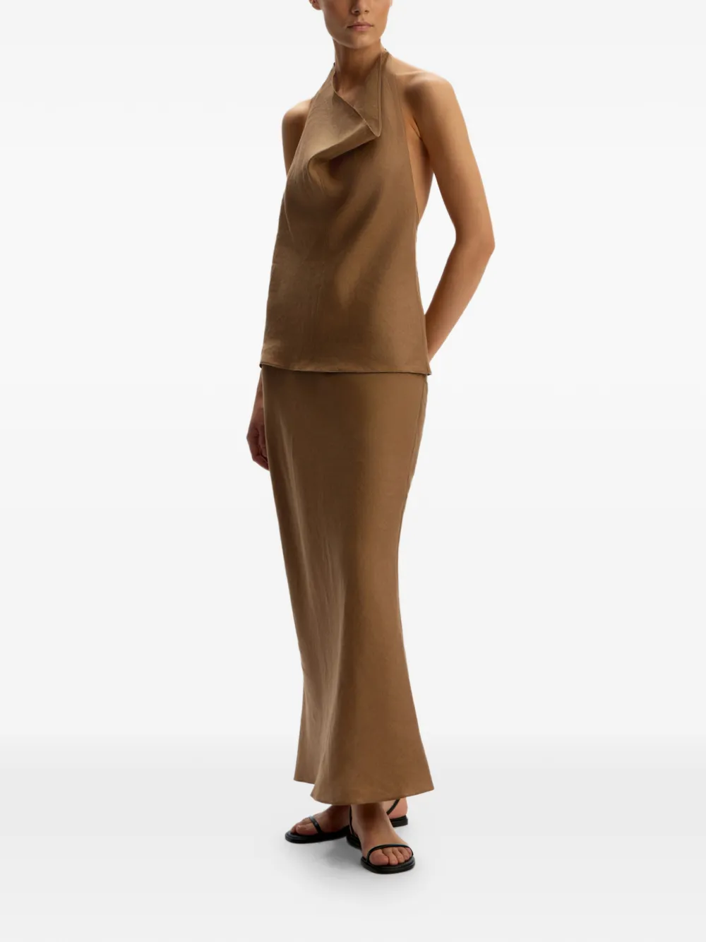 12 STOREEZ Linnen maxi-rok Bruin