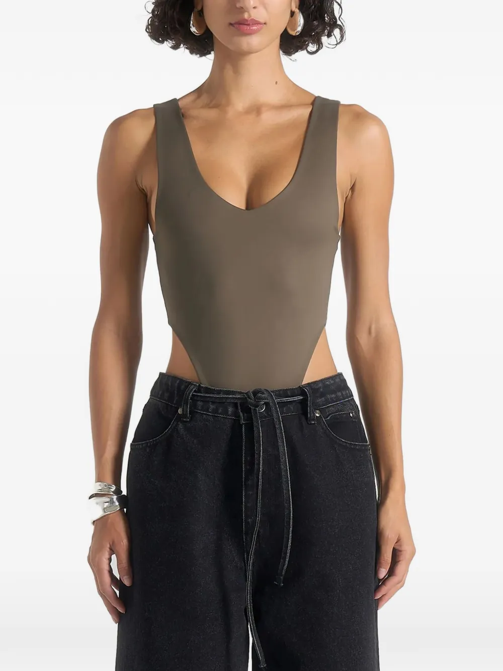 Manière De Voir Noa plunging V-neck bodysuit - Marrone