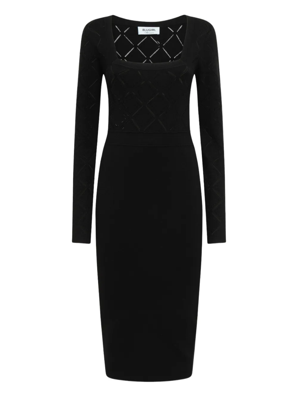 Blugirl Long-sleeve Patterned Midi Dress In Black