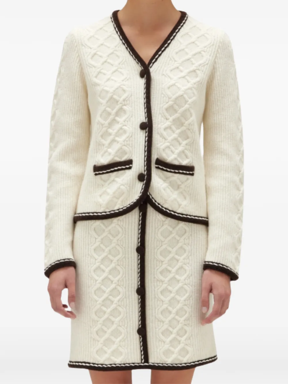 Blugirl Cable-knit Trimmed Cardigan In White