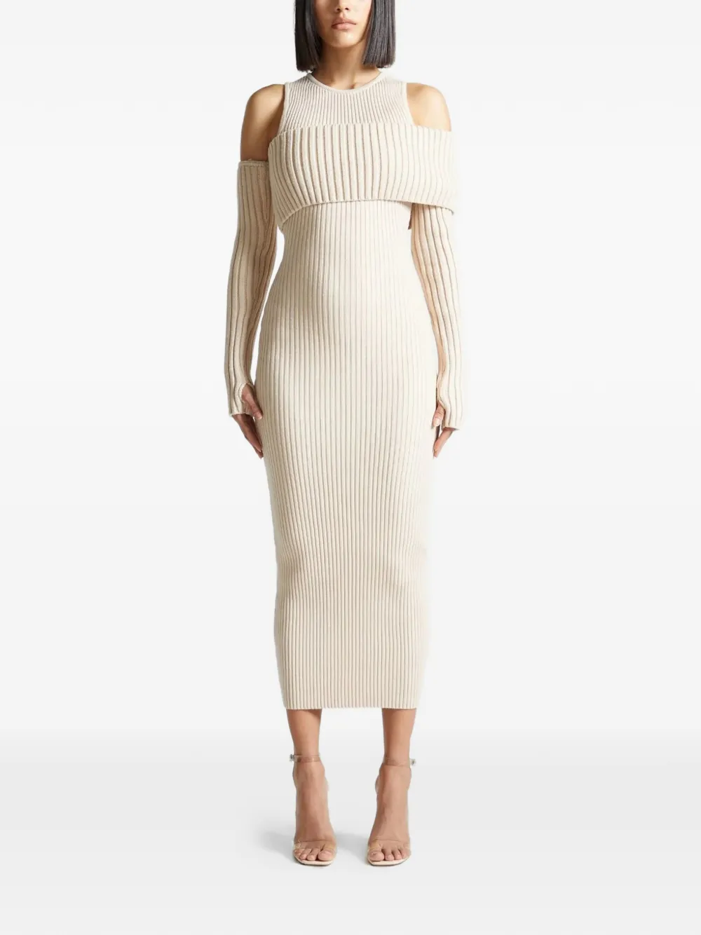 Manière De Voir knitted overlay midi dress - Beige