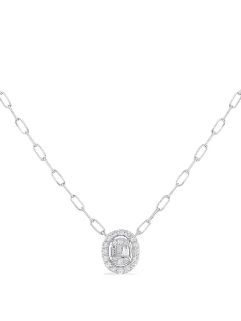 LB Exclusive 14K white gold diamond round-pendant necklace