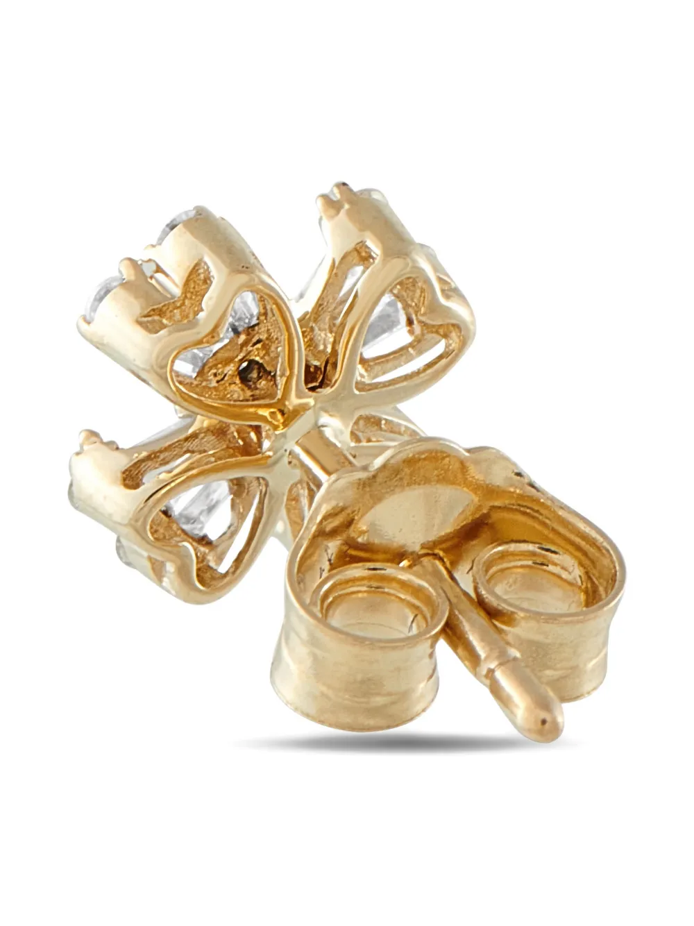 14k Yellow Gold Diamond Flower Stud Earrings