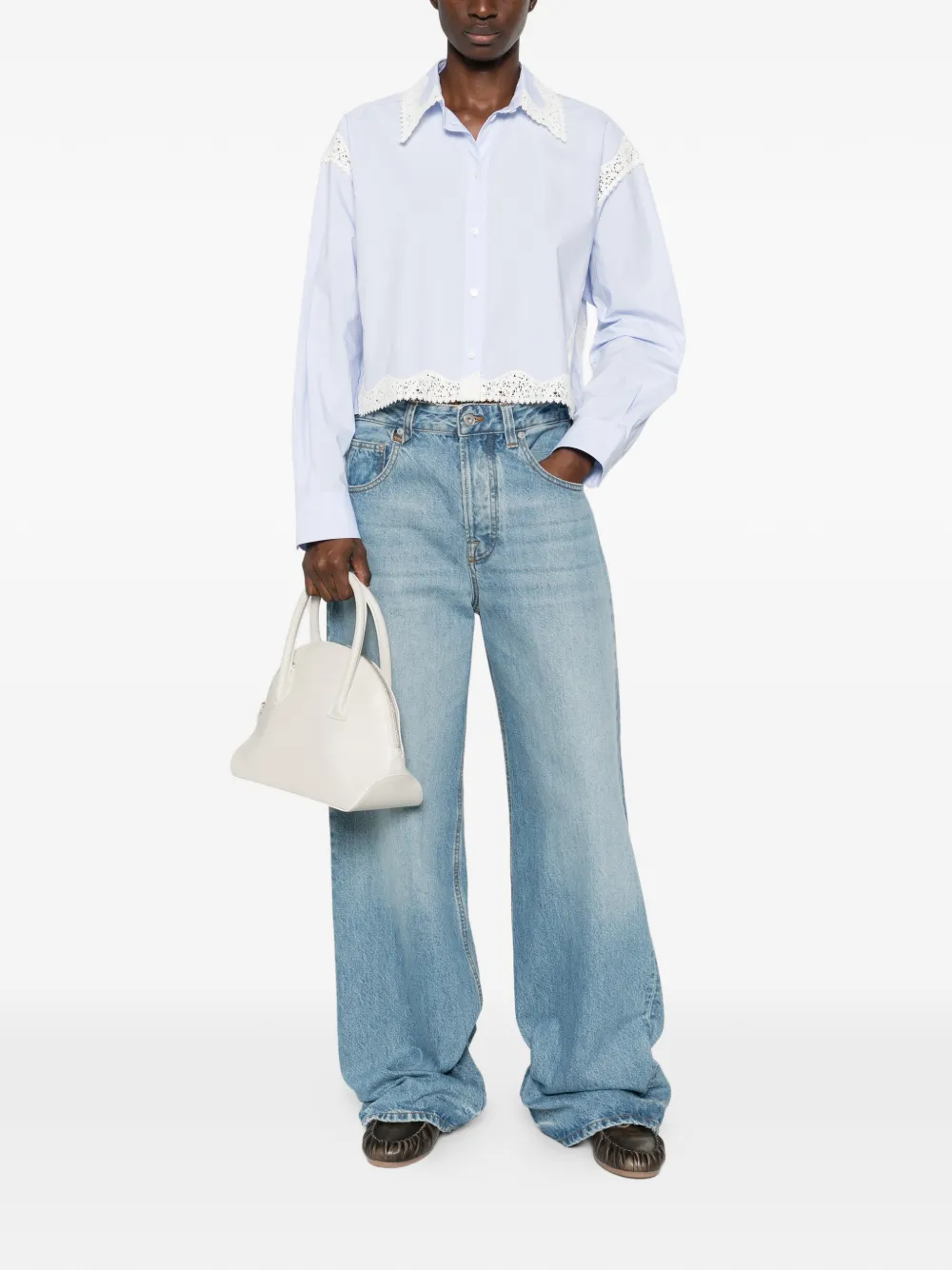  Sandro Camisa Con Ribete De Encaje - Azul 