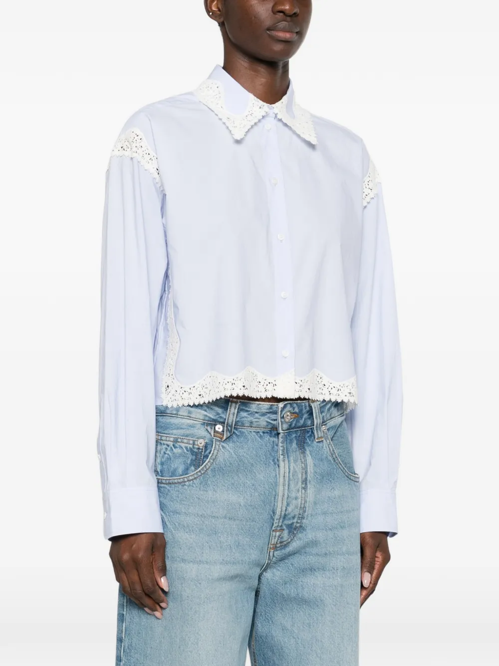  Sandro Camisa Con Ribete De Encaje - Azul 