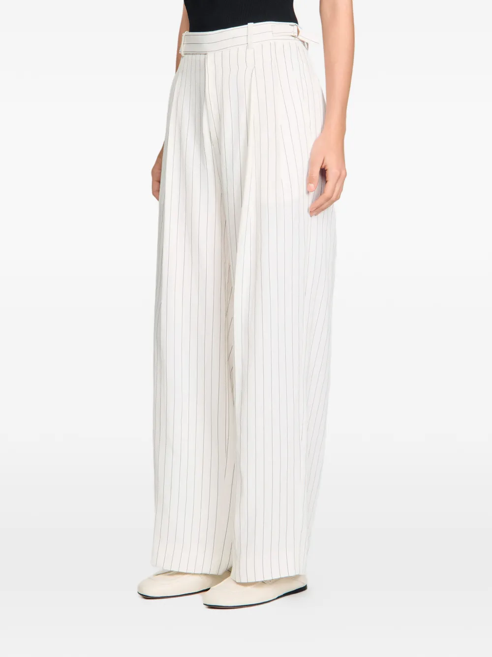  Sandro Belted Striped Wide-leg Trousers - Neutrals 