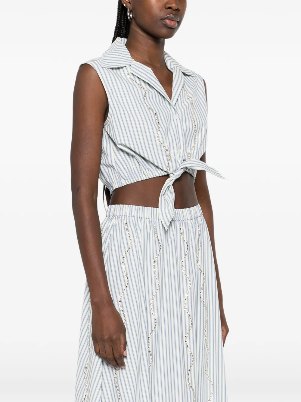  Sandro Striped-pattern Embellished Shirt - White 