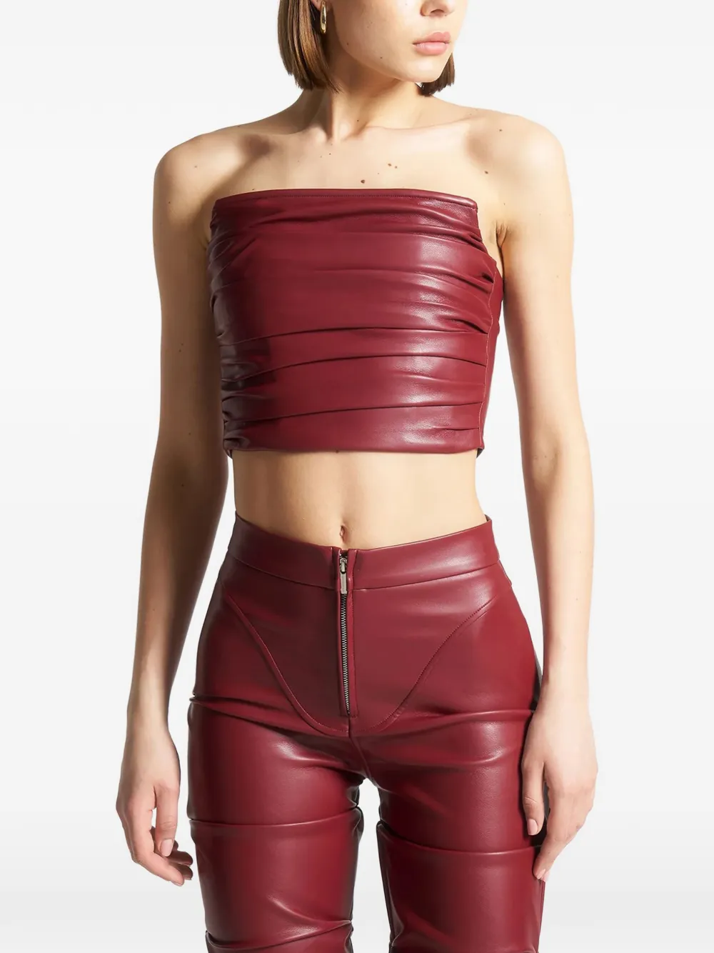 Manière De Voir pleated zip-up corset top - Rosso