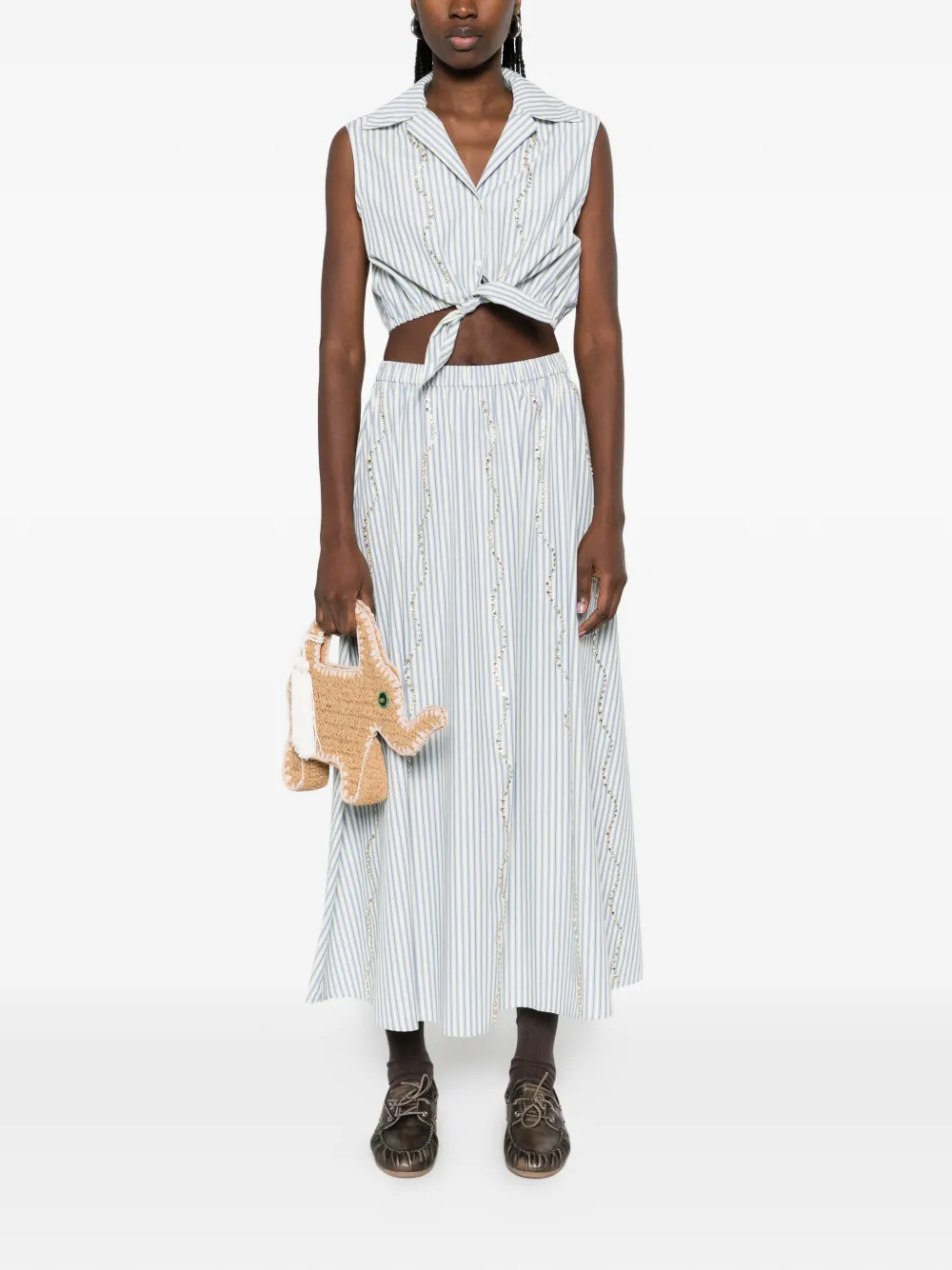  Sandro Striped-pattern Embellished Skirt - White 