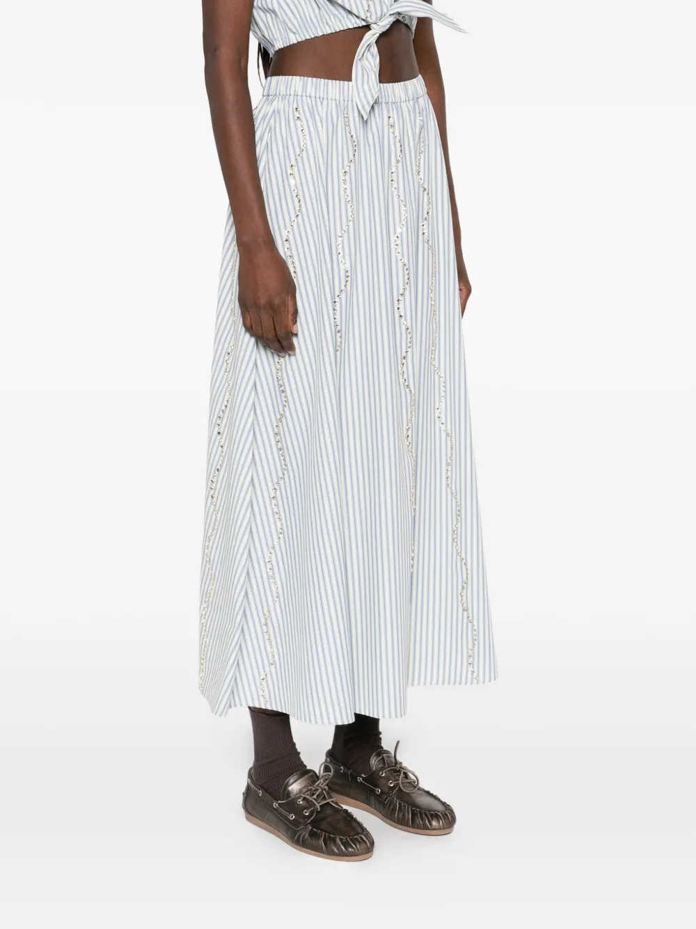  Sandro Striped-pattern Embellished Skirt - White 