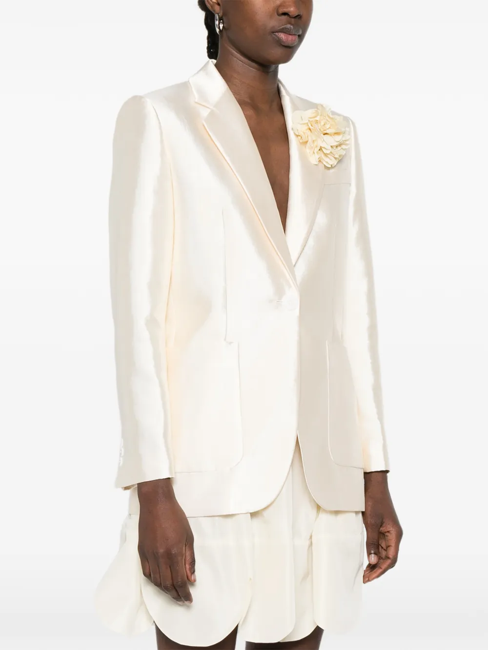  Sandro Myrella Floral-appliqué Front-pocket Blazer - Neutrals 