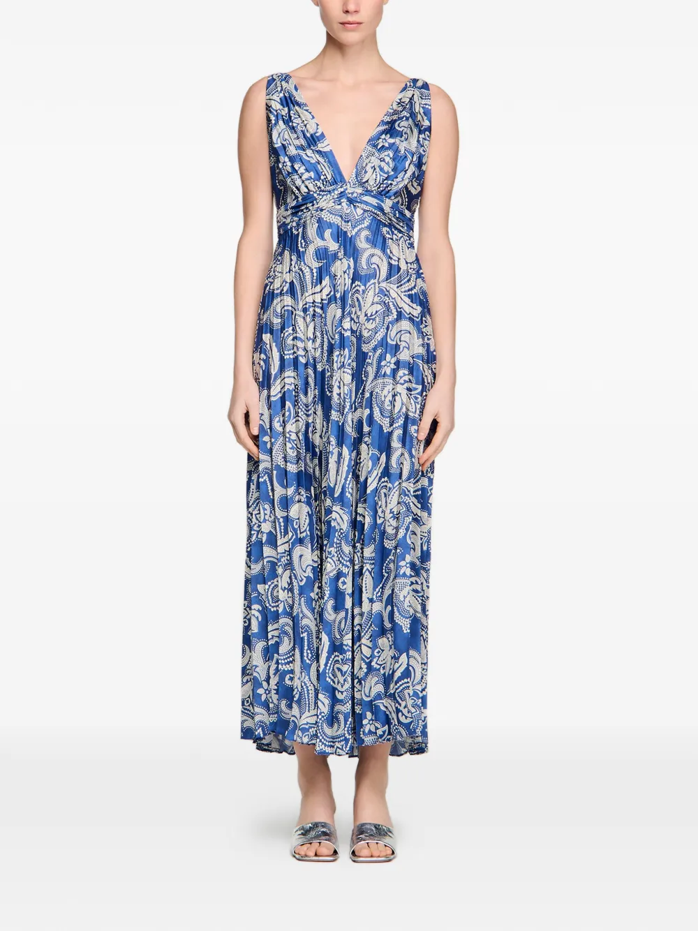  Sandro Vestido Largo Con Estampado Floral - Azul 