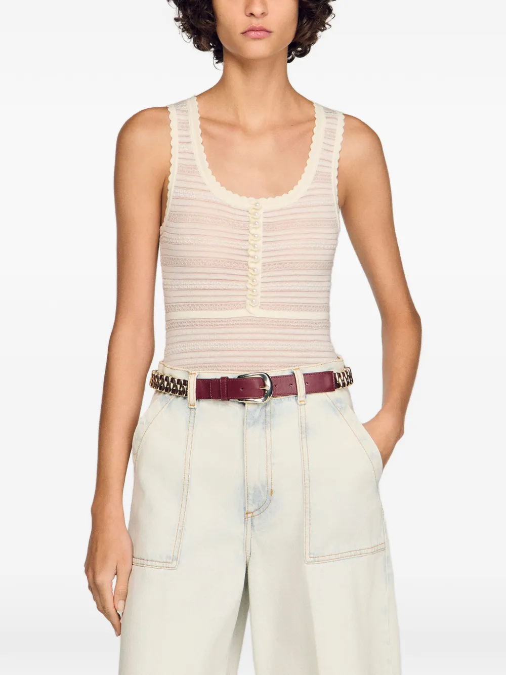 SANDRO Gebreide body met parelknoop Wit