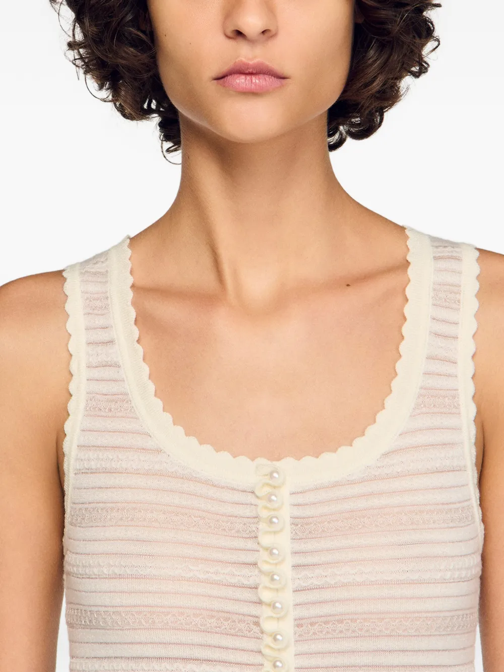 SANDRO Gebreide body met parelknoop Wit