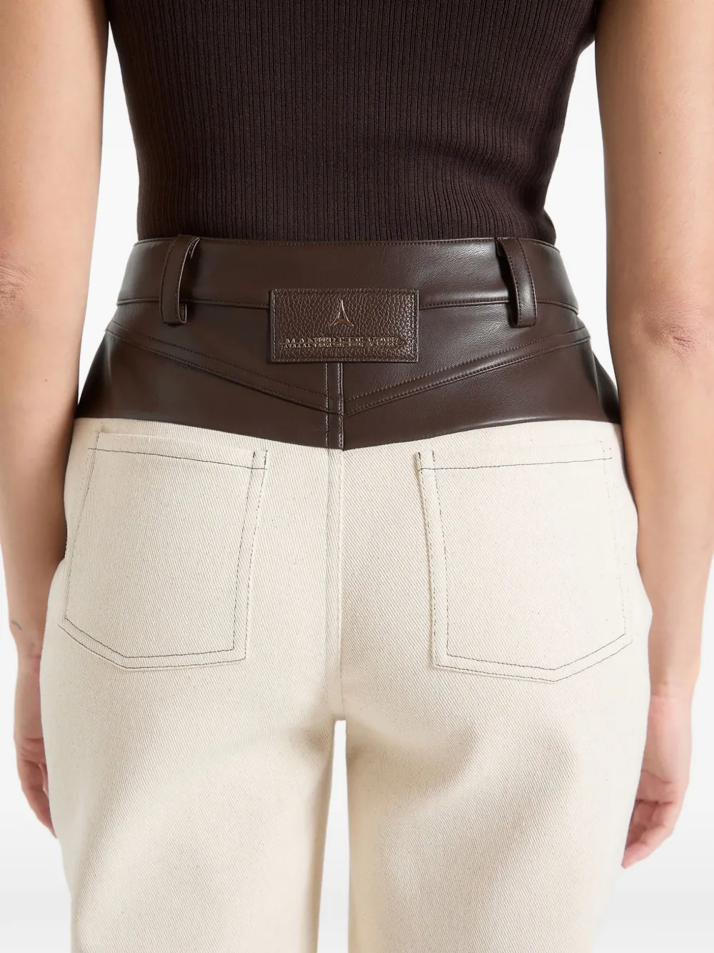 Manière De Voir Renee denim en leren straight jeans Beige