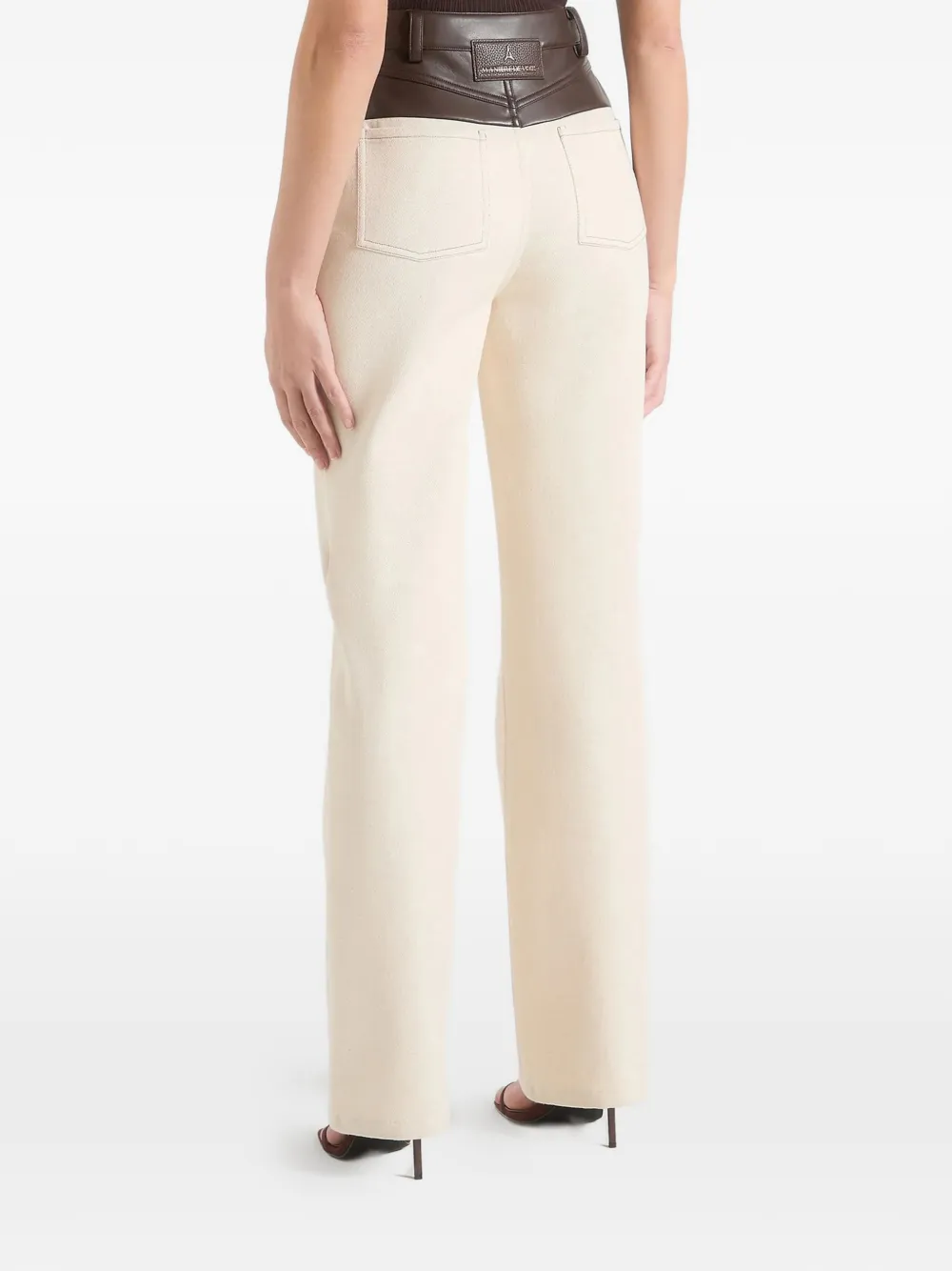 Manière De Voir Renee denim en leren straight jeans Beige