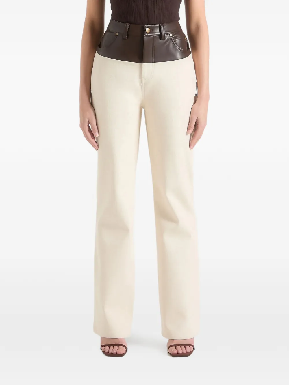  Manière De Voir Jean Droit Renee En Cuir Et Empiècements En Daim Contrastants Crème Et Marron - Tons Neutres 