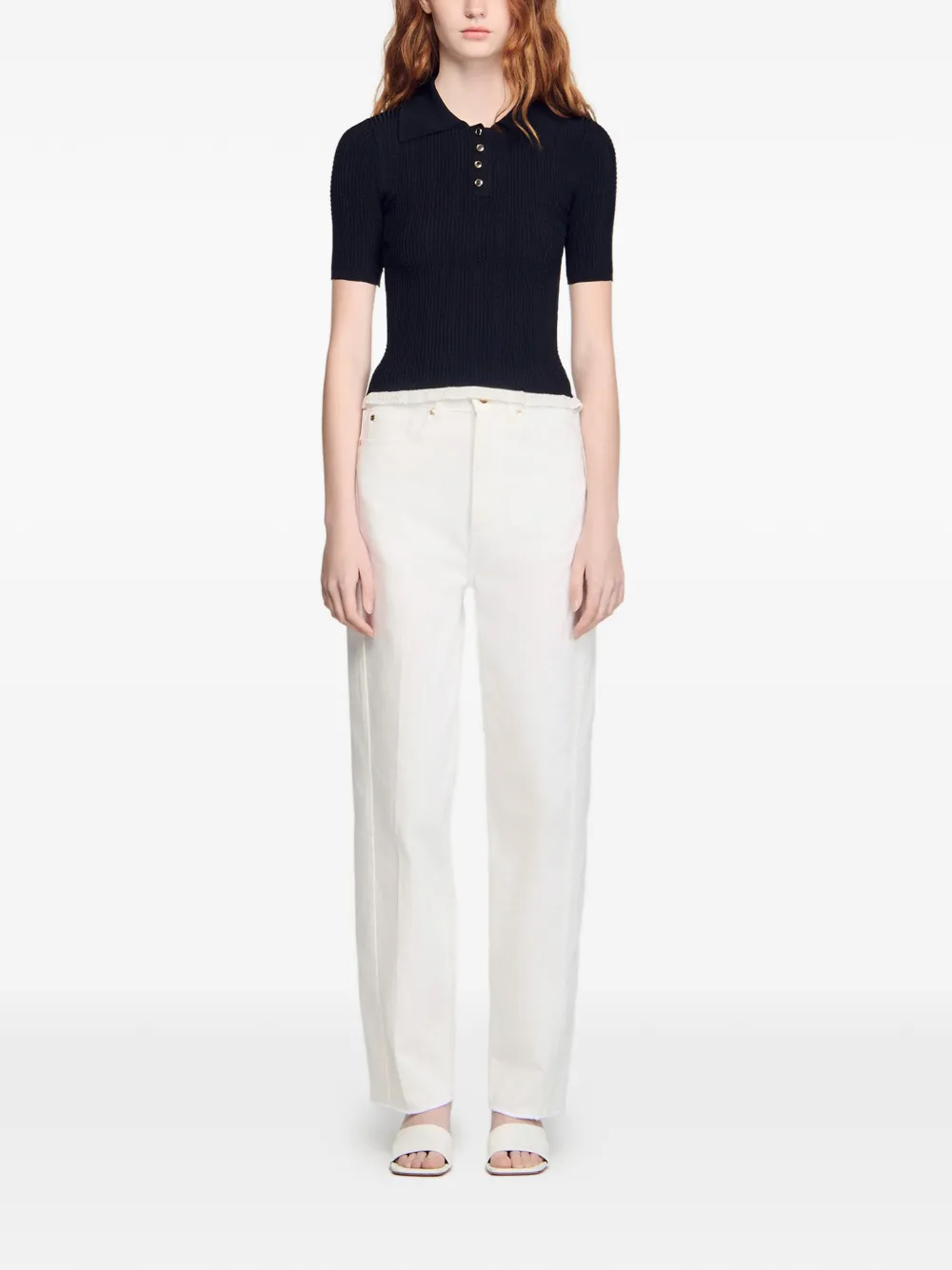  Sandro Button Polo Top - Black 