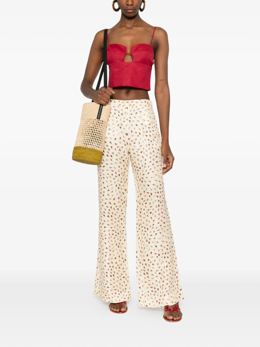  Sandro Floral-print Palazzo Pants - Neutrals 