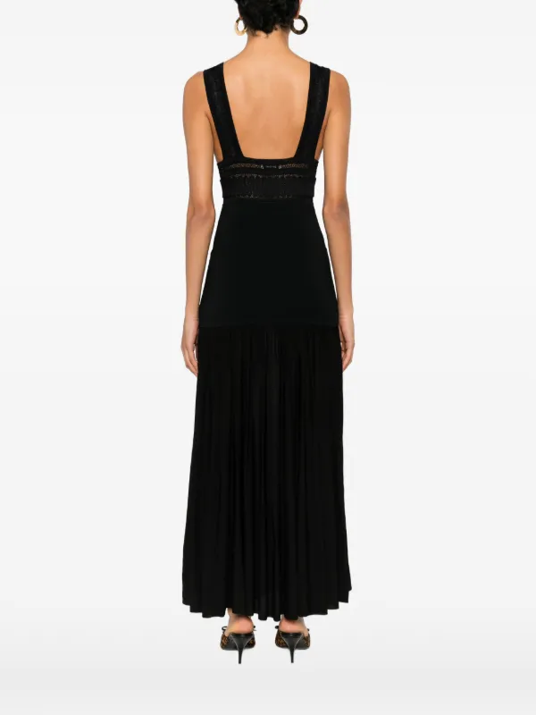 sandro ruffled maxi dress Sandro Ruffled Knit Maxi Dress With V-neck And Fitted Bodice