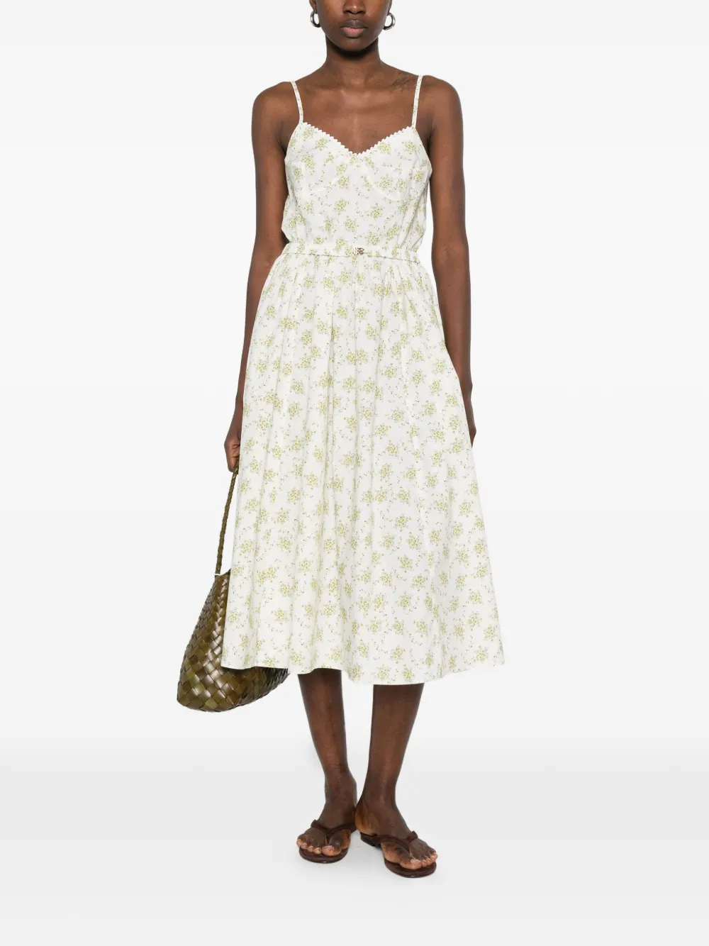  Sandro Lucette Floral-print Spaghetti-strap Midi Dress - Neutrals 