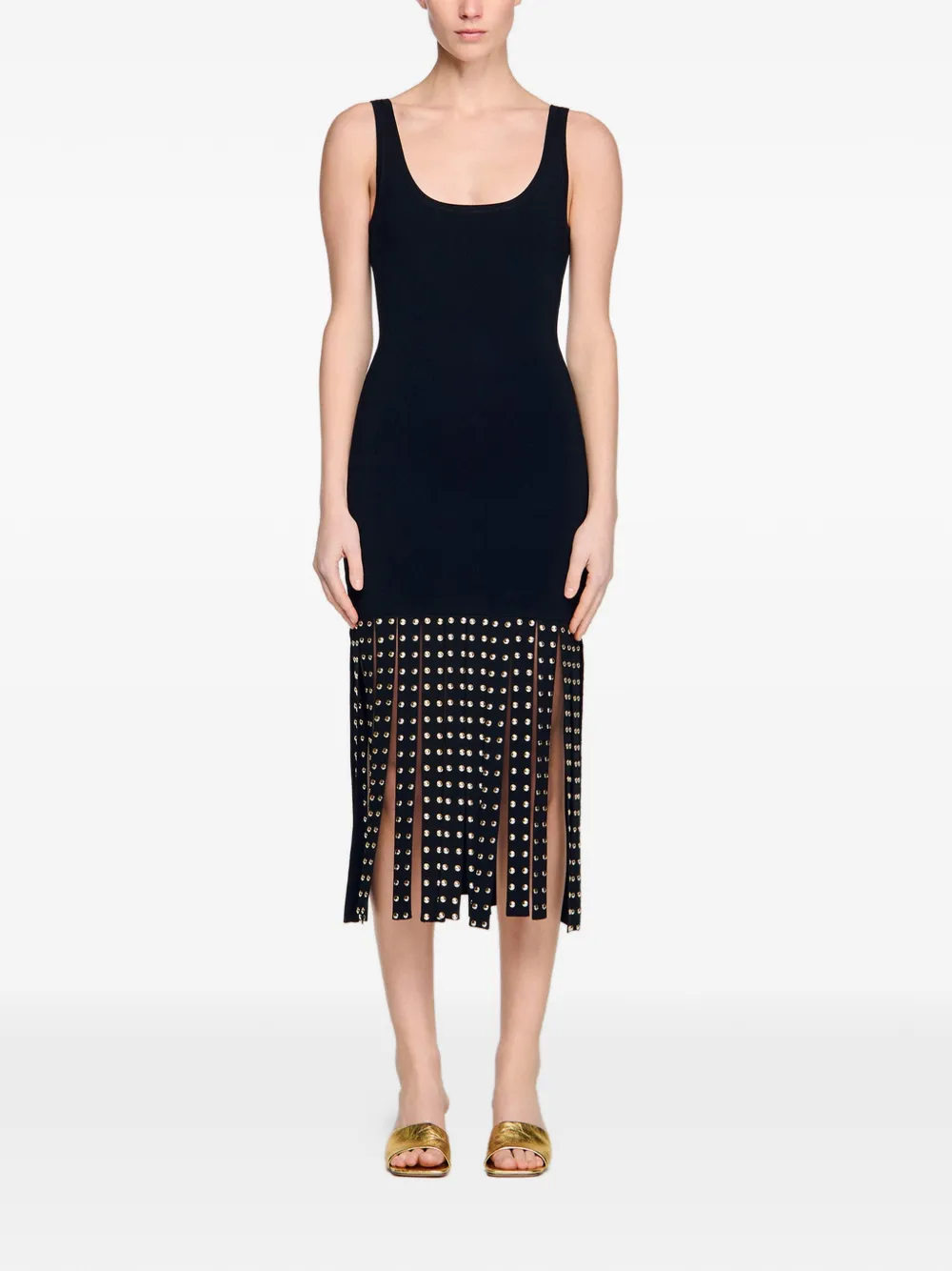  Sandro Studded Knitted Midi Dress - Black 