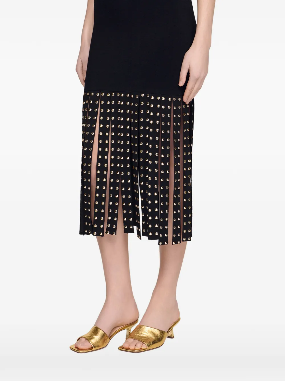 SANDRO Midi-jurk met studs Zwart