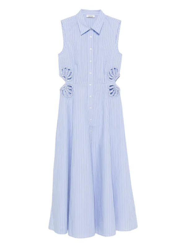 sandro striped midi dress Sandro Striped Cotton Sleeveless Midi Dress With Cut-out Detail