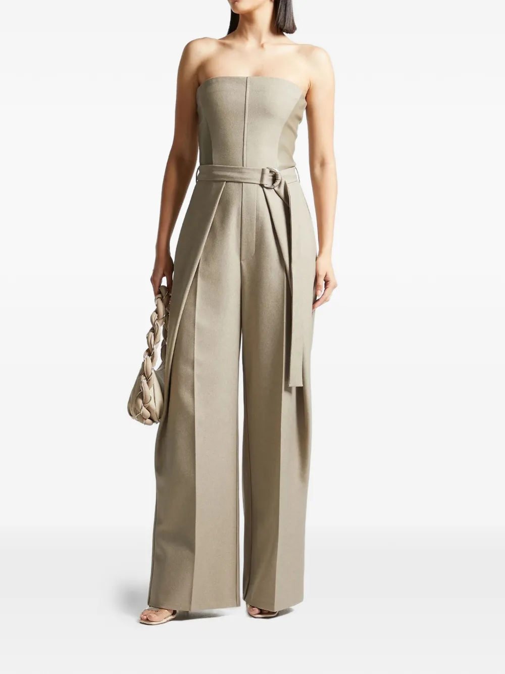 Manière De Voir Sabine Pleated Belted Jumpsuit In Neutral