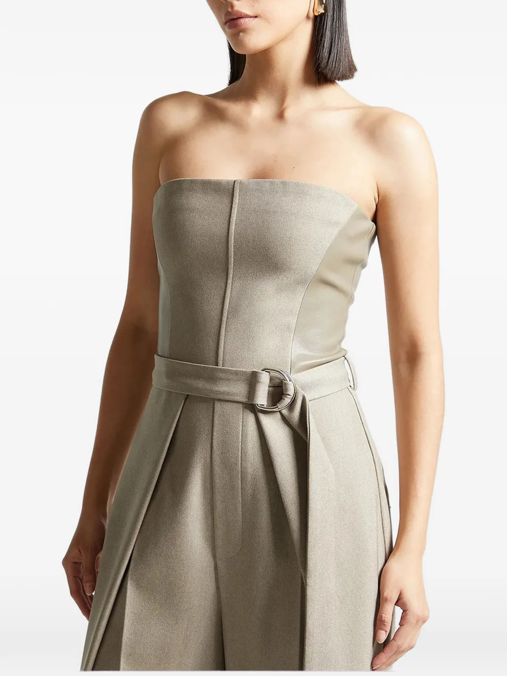 Manière De Voir Sabine Pleated Belted Jumpsuit In Neutral